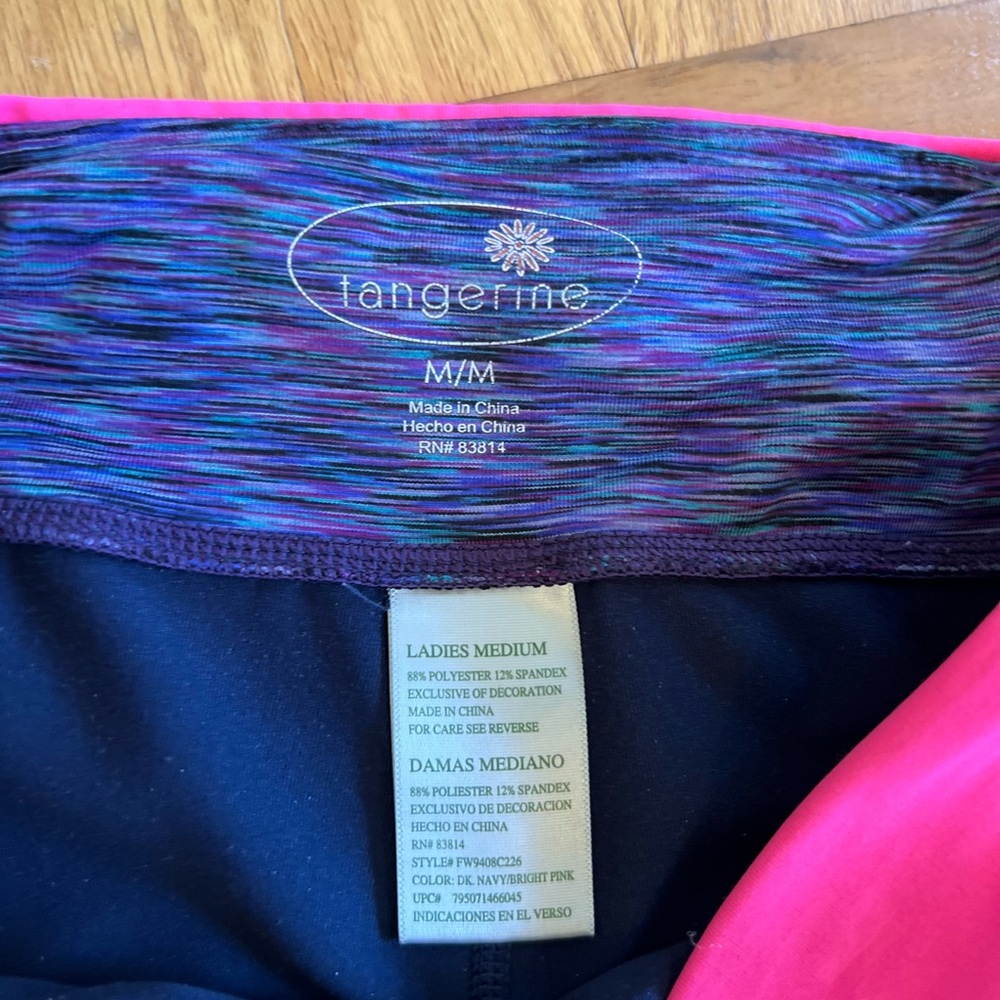 Ladies Size Medium Tangerine Black Leggings with Pink Waistband GUC - Picture 2 of 6
